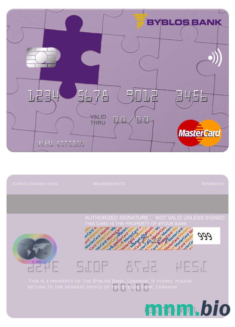 Lebanon Byblos Bank przykład karty mastercard w formacie PSD